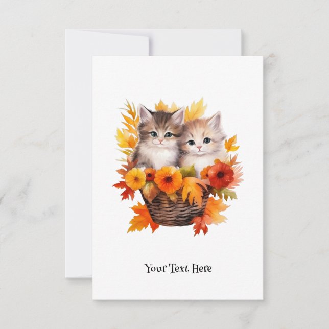 Personalized Cute Kittens Cats in Basket Thank You Card (Front)