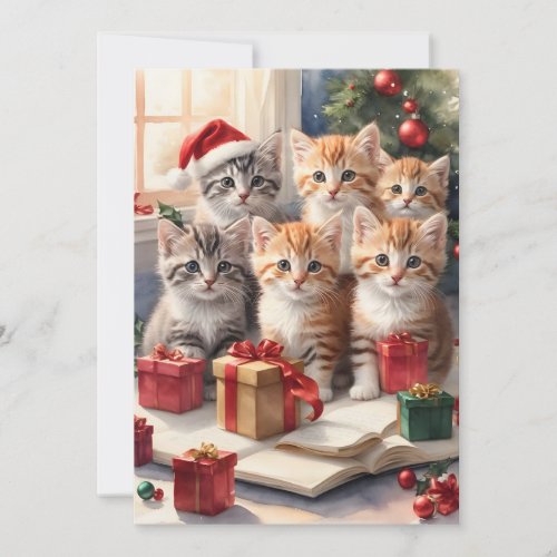 Personalized Cute Kittens Christmas Tree Flat Card