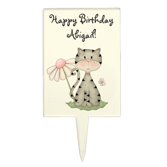 Personalized Cute Kitty Cat Birthday Cake Topper (Front)