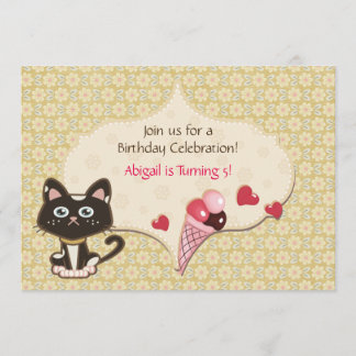 Personalized Cute Kitty Cat Birthday Invitation
