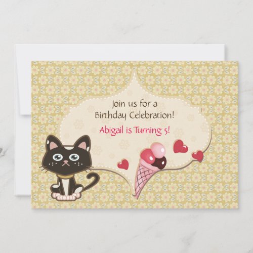 Personalized Cute Kitty Cat Birthday Invitation