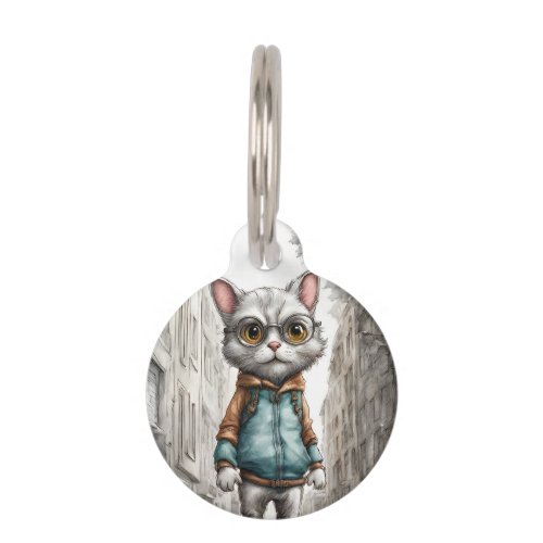 Personalized Cute Kitty Cat Out for a Walk Pet ID Tag