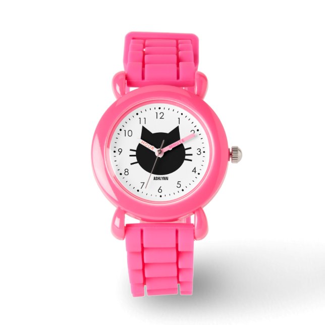 Personalized Cute Kitty Cat Pink Watch (Front)