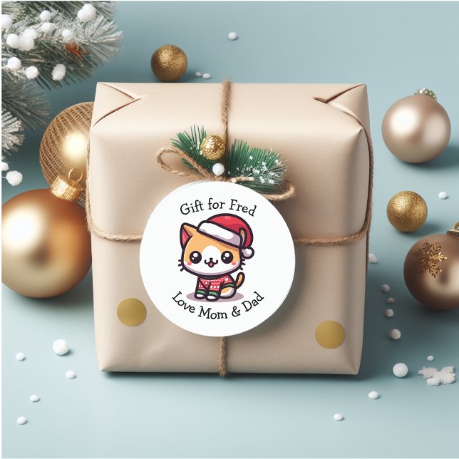 Personalized cute kitty Christmas Classic Round Sticker (Beautiful personal stickers)