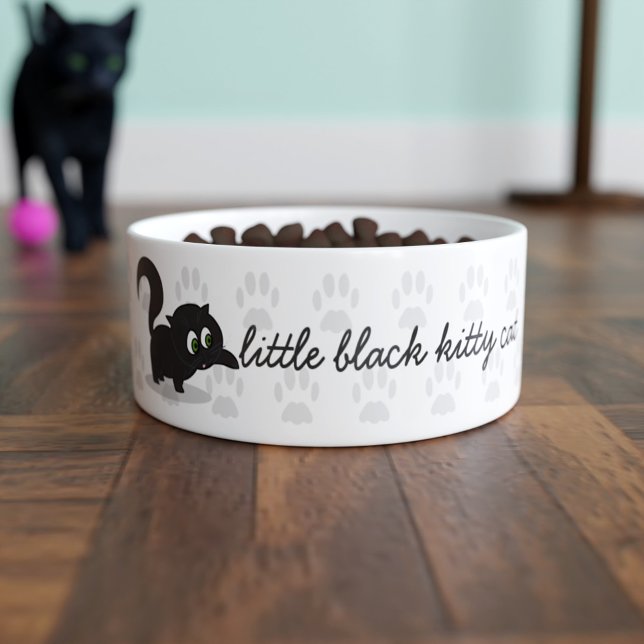 Personalized Cute Kitty Paws Name Black Cat Bowl (Creator Uploaded)