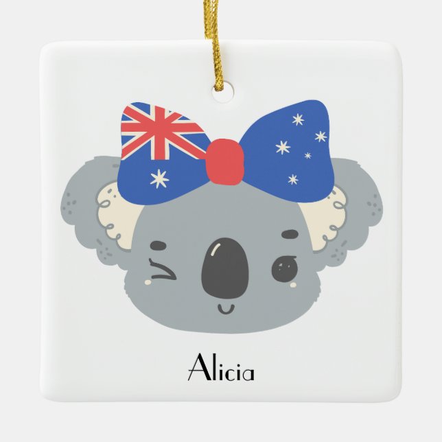 Personalized Cute Koala Baby's 1st Christmas Ceramic Ornament (Front)