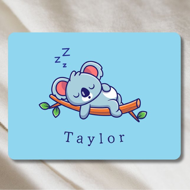 Personalized Cute Koala Bear Baby Blanket (This adorable blue baby blanket features a sleepy koala and room for baby's name! )