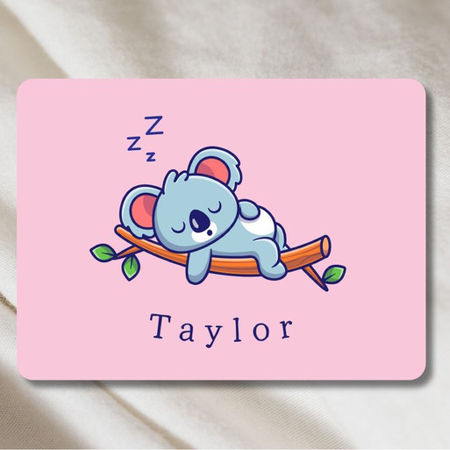 Personalized Cute Koala Bear Baby Girl Blanket (This adorable pink baby blanket features a sleepy koala and room for baby's name! )
