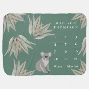 Personalized Cute Koala Eucalyptus Milestone Baby Blanket