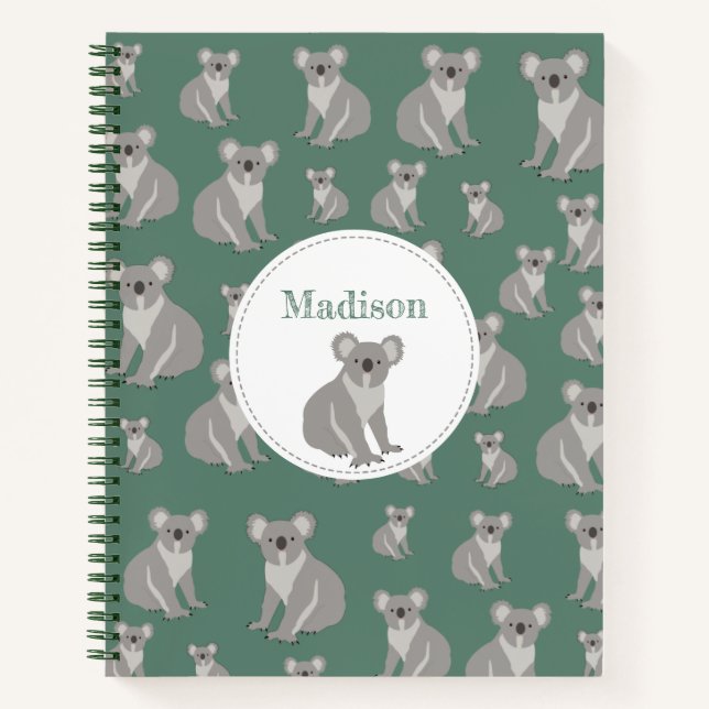 Personalized Cute Koala Pattern  Notebook (Front)