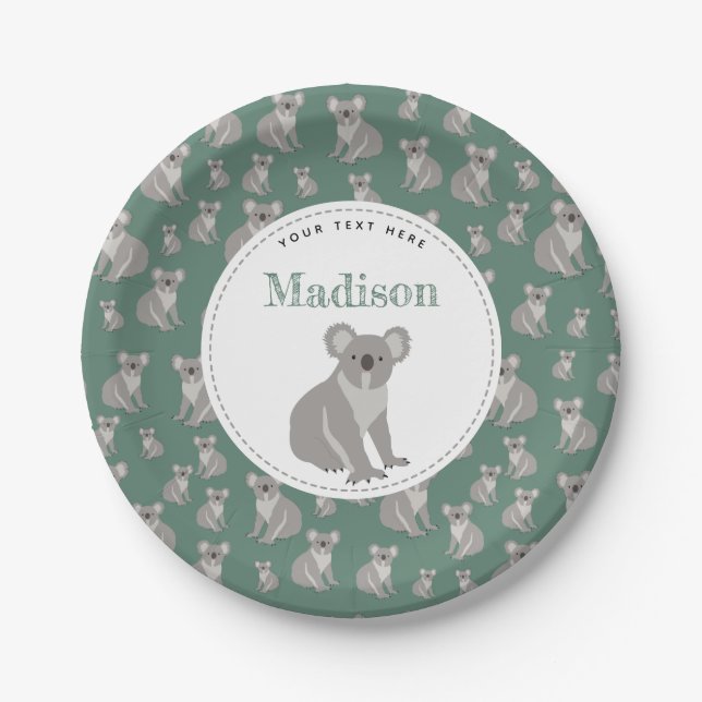 Personalized Cute Koala Pattern  Paper Plates (Front)