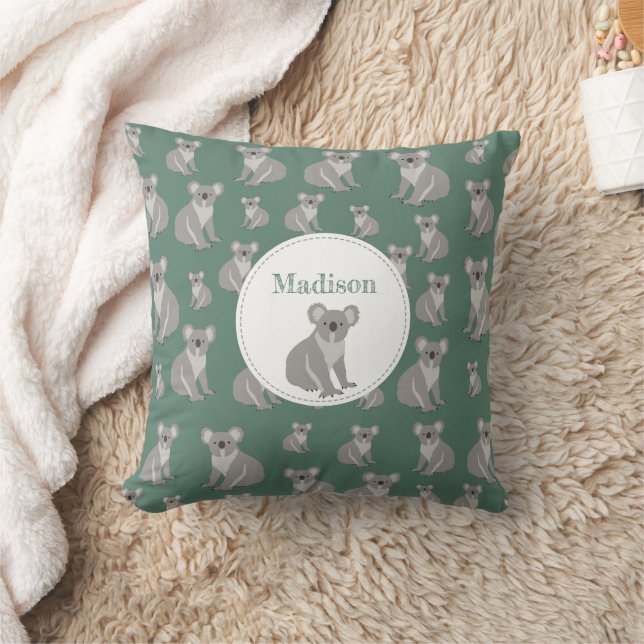 Personalized Cute Koala Pattern   Throw Pillow (Blanket)