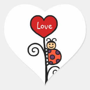 Personalized Cute LadyBug drawing Heart Sticker