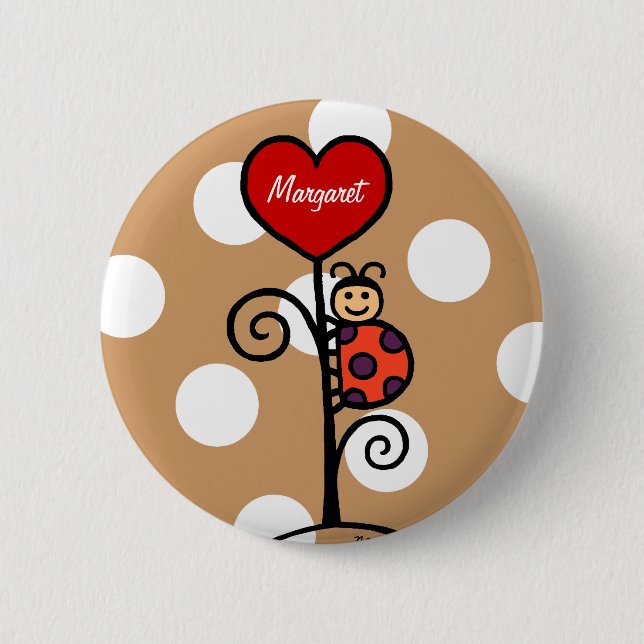 Personalized Cute LadyBug drawing Pinback Button (Front)