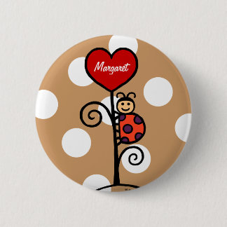 Personalized Cute LadyBug drawing Pinback Button