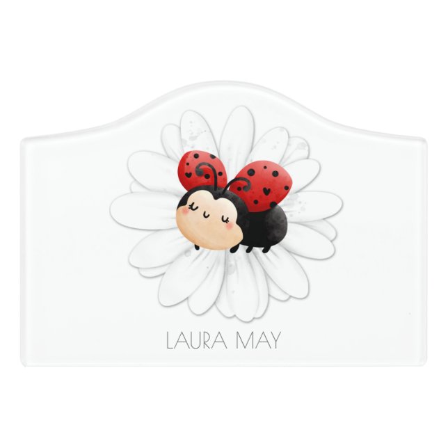 Personalized cute ladybug girl door sign (Small Crest Front)