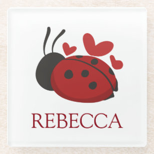 Cartoon Ladybird Design Personalised Square Coaster 