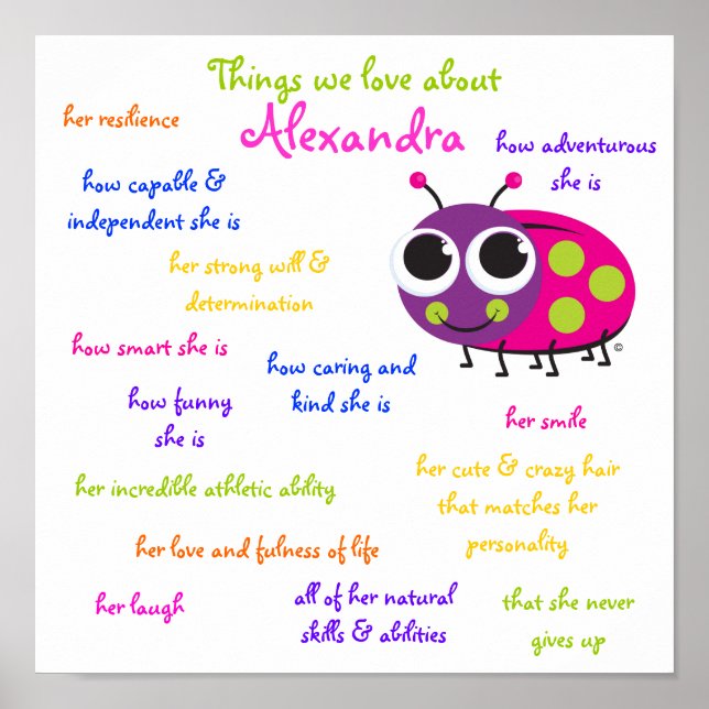Personalized "Cute Ladybug" Poster for GIrls (Front)