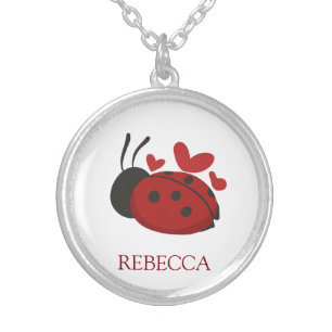 personalized cute ladybug silver plated necklace