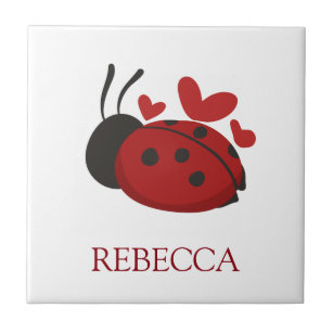Ceramic Tile 4 3dRose ct_12100_1 Love Bugs Red Ladybug Print with Hearts 