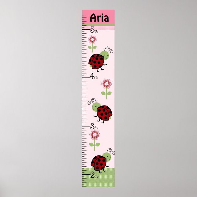 Personalized Cute Ladybugs & Flowers Growth Chart (Front)
