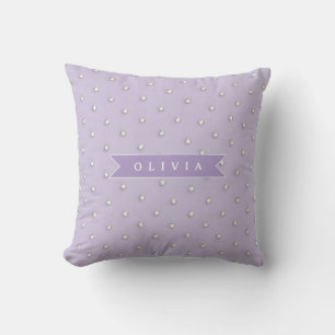 Personalized cute lavender rhinestone polka dot throw pillow