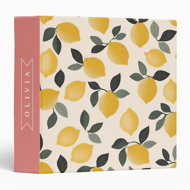 Personalized Cute Lemon Pattern Fresh Summer 3 Ring Binder (Front/Spine)