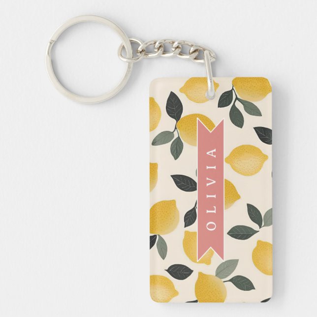 Personalized Cute Lemon Pattern Fresh Summer Keychain (Front)