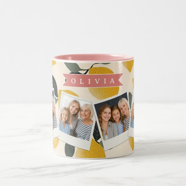 Personalized Cute Lemon Pattern Fresh Summer Two-Tone Coffee Mug (Center)