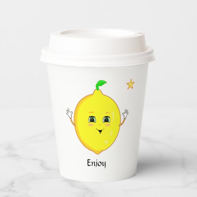 Personalized Cute Lemon & Star Paper Cups (Front)