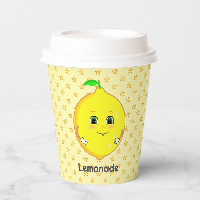 Personalized Cute Lemon & Star Pattern Paper Cups (Front)