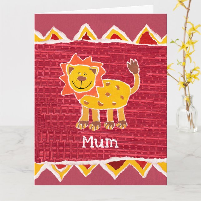 Personalized Cute Lion Mother's Day Card (Yellow Flower)