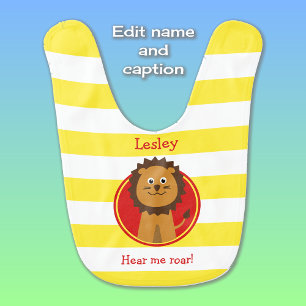 Personalized cute lion yellow stripes baby bib