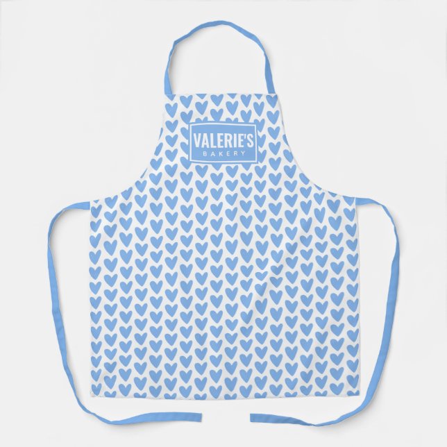 Personalized Cute Little Blue Hearts Apron (Front)
