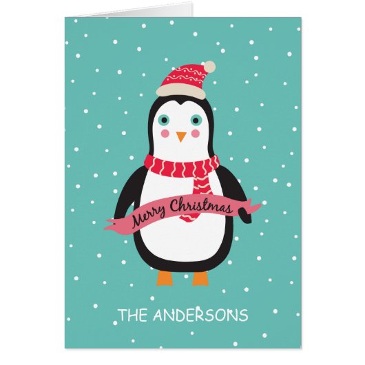 Personalized Cute Little Christmas Penquin Cards (Front)