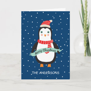 Personalized Cute Little Christmas Penquin Holiday Card