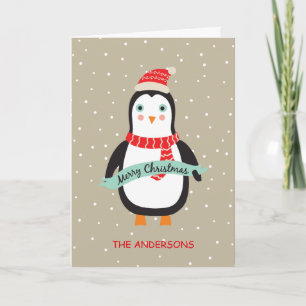 Personalized Cute Little Christmas Penquin Holiday Card