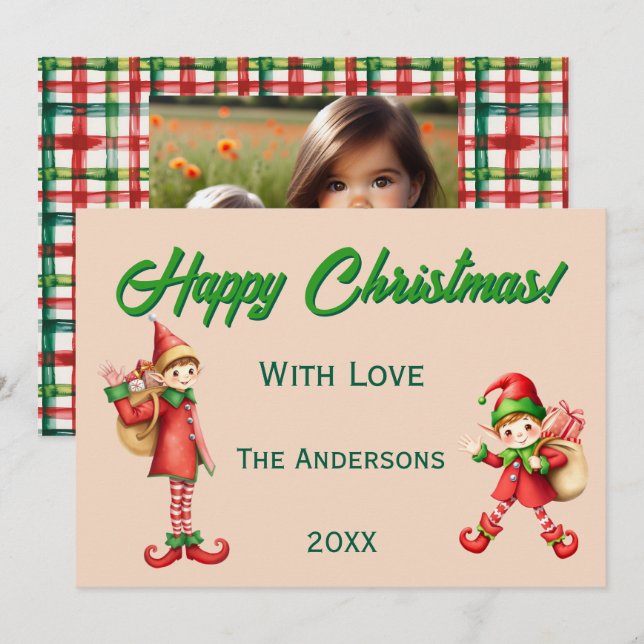 Personalized Cute Little Elf Christmas Photo Holiday Card (Front/Back)