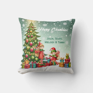 Personalized Cute Little Elf Christmas Photo Throw Pillow