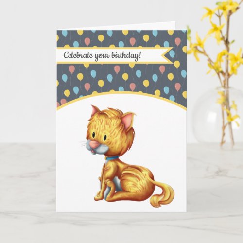 Personalized Cute Little Kitten Sitting  Birthday Card