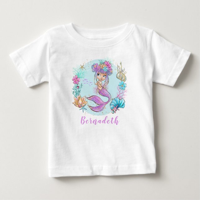 Personalized Cute Little Mermaid Baby T-Shirt (Front)