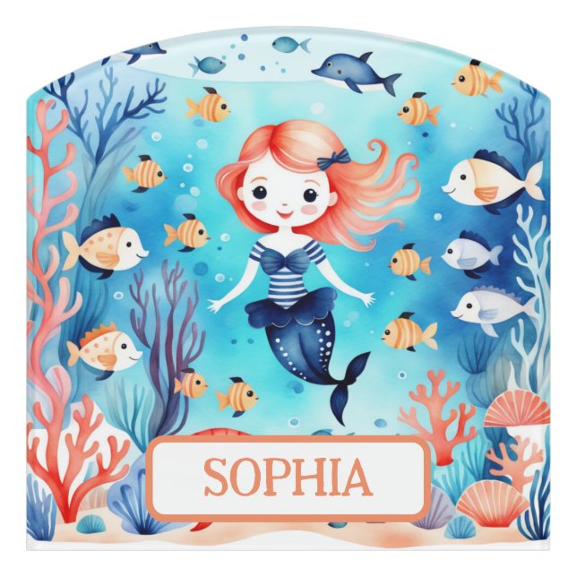 Personalized Cute Little Mermaid Under The Sea Door Sign (Contour Front)