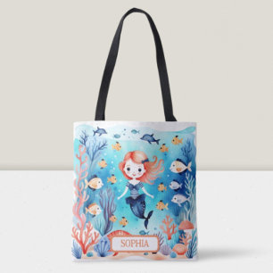 Personalized Cute Little Mermaid Under The Sea Tote Bag