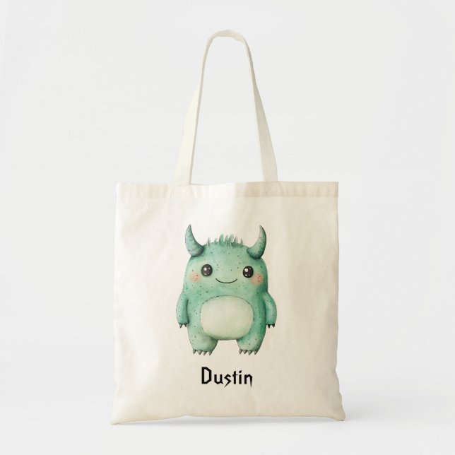 Personalized Cute Little Monster Trick-or-Treat Ba Tote Bag (Front)