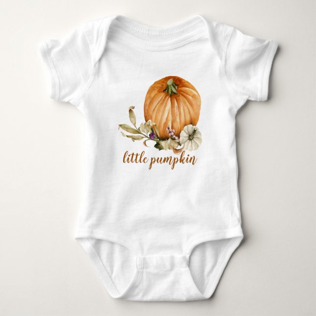Personalized Cute Little Pumpkin Fall Baby Bodysuit (Front)
