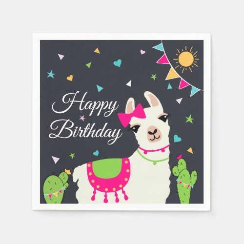 Personalized Cute Llama Happy Birthday Napkins