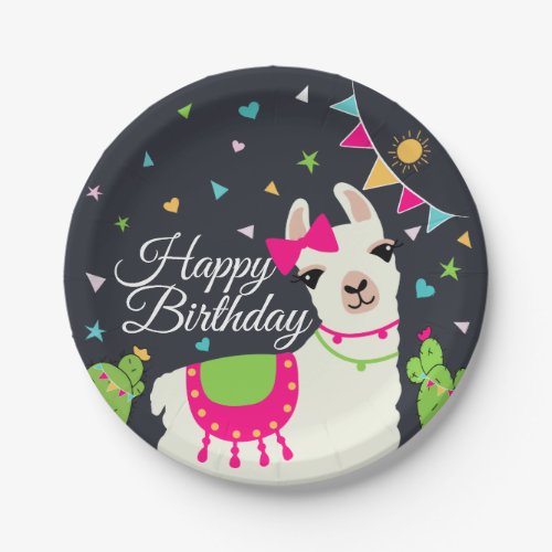 Personalized Cute Llama Happy Birthday Paper Plates