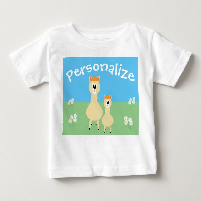 Personalized Cute Llama With Daisies Baby T-Shirt (Front)