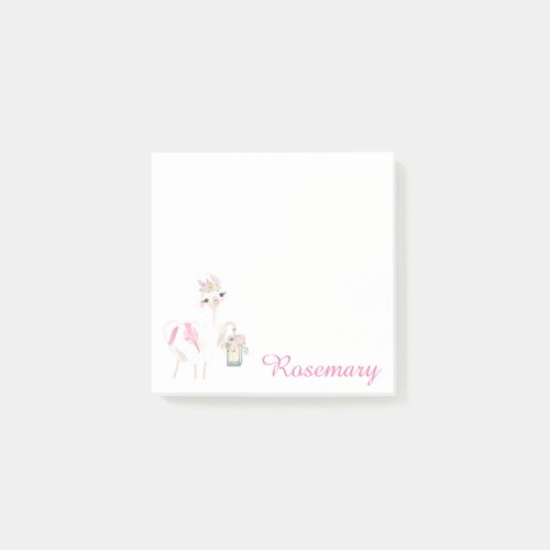 Personalized Cute Llama With Lantern  Flowers Post_it Notes