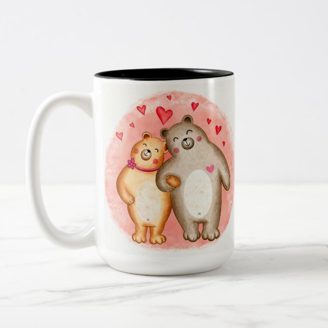 Personalized Cute Love Bears Two-Tone Coffee Mug (Left)